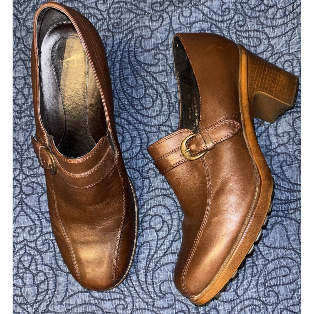 Dansko Norah Brown 41 US 10.5-11 Block Heel Loafers Buckle Leather Shoe Academia